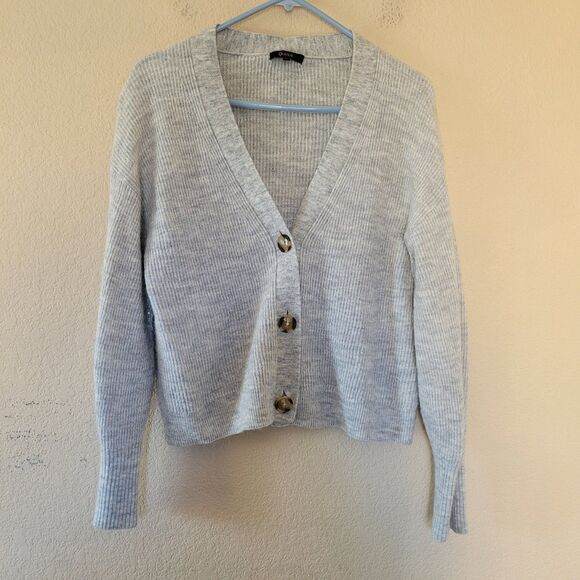 Quince Sweaters - Quince Womens Baby Alpaca-Wool Cropped Gray Cardigan Size Large Button Ribbed